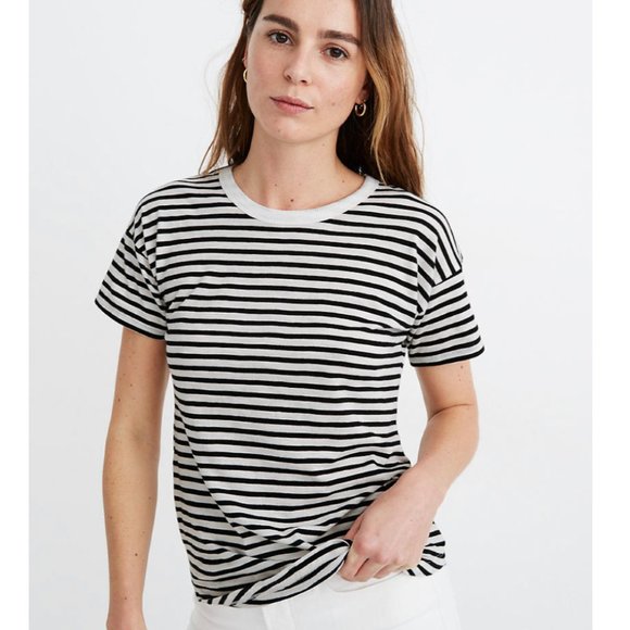 Madewell Tops - Madewell Striped Whisper Cotton Rib-Crewneck Tee
